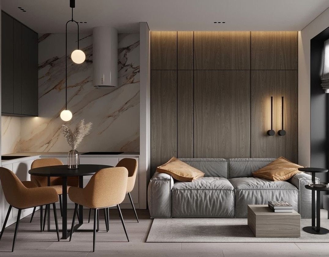 Two-bedroom unit with marble kitchen and dining area